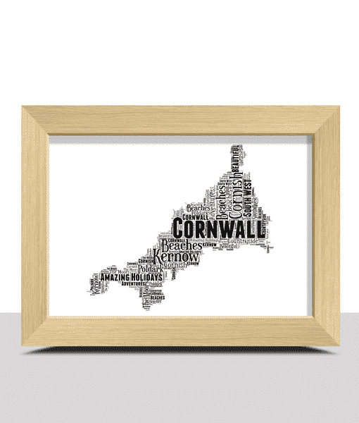 Personalised Cornwall Word Art Map Picture Print Maps