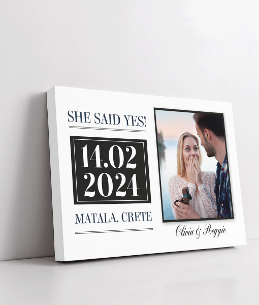 “She Said Yes!” Personalised Engagement Gift – On Canvas Engagement Gifts