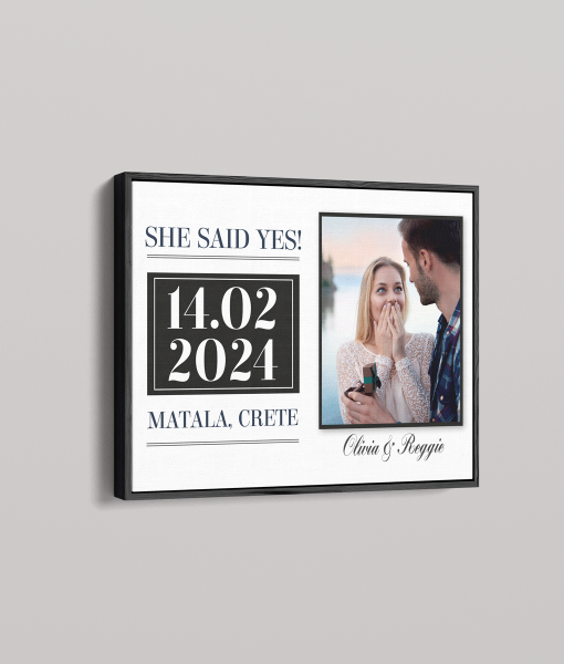 “She Said Yes!” Personalised Engagement Gift – On Canvas Engagement Gifts