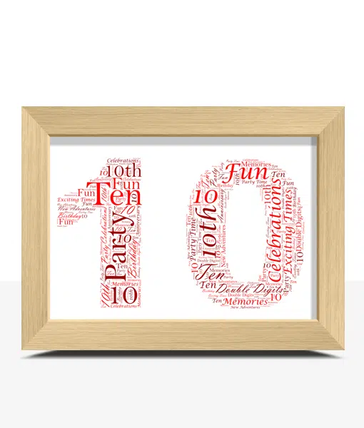 Personalised 10th Birthday – Anniversary Word Art Gift Anniversary Gifts