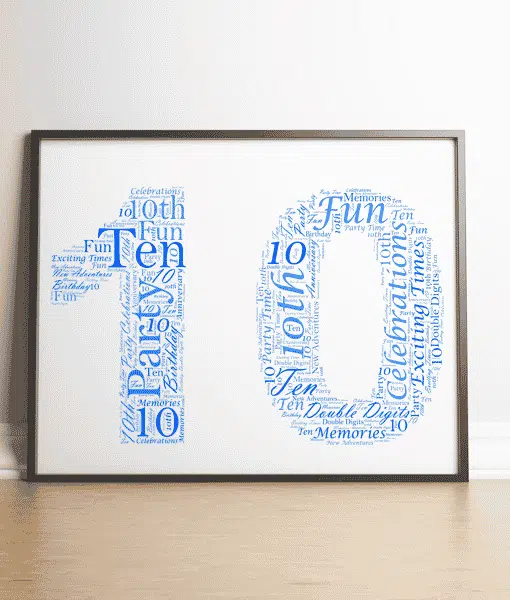 Personalised 10th Birthday – Anniversary Word Art Gift Anniversary Gifts