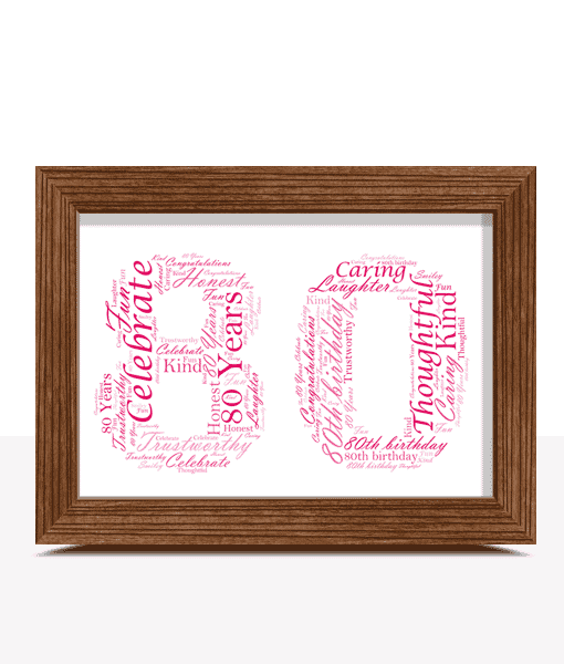 Personalised 80th Birthday Word Art Picture Gift Birthday Gifts