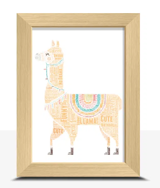 Personalised Llama Word Art Picture Print Animal Prints