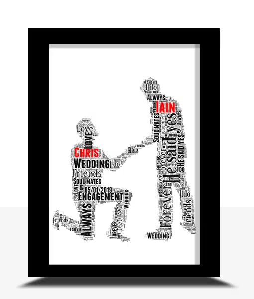Gay Male Personalised Word Art Engagement Gift Engagement Gifts