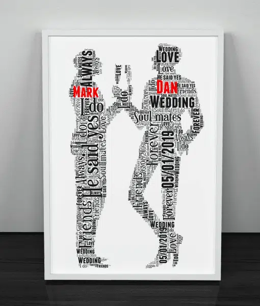 Personalised Gay Male Wedding Couple Word Art Gift Wedding Gifts