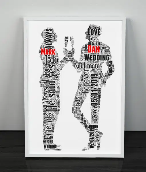 Personalised Gay Male Wedding Couple Word Art Gift Wedding Gifts
