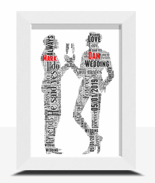 Personalised Gay Couple Love Heart Word Art Print Gift Engagement Marriage Civil 