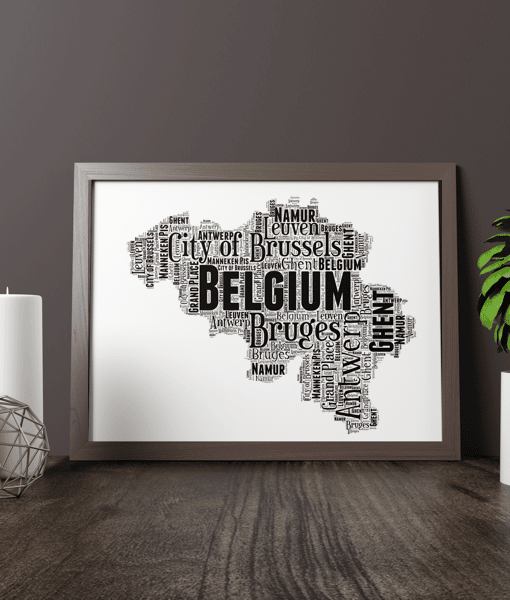 Personalised Belgium Word Art Map – Custom Belgian Print Maps