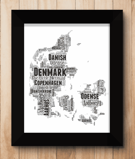 Personalised Denmark Word Art Map Maps
