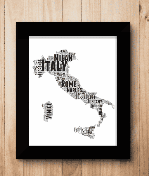 Personalised Italy Word Art Map Print – Custom Italy Gift Maps