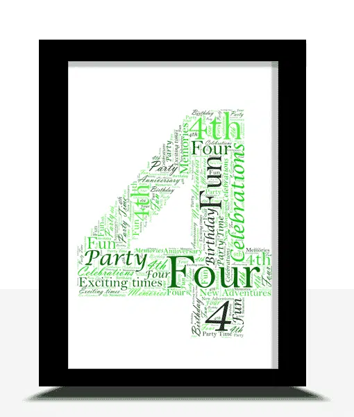 Customised Number 4 Word Art – Birthday or Anniversary Gift Anniversary Gifts