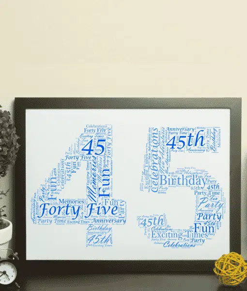 Personalised 45th Birthday or Sapphire Anniversary Word Art Gift Anniversary Gifts