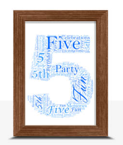 Number 5 Word Art – Custom 5th Birthday or Anniversary Gift