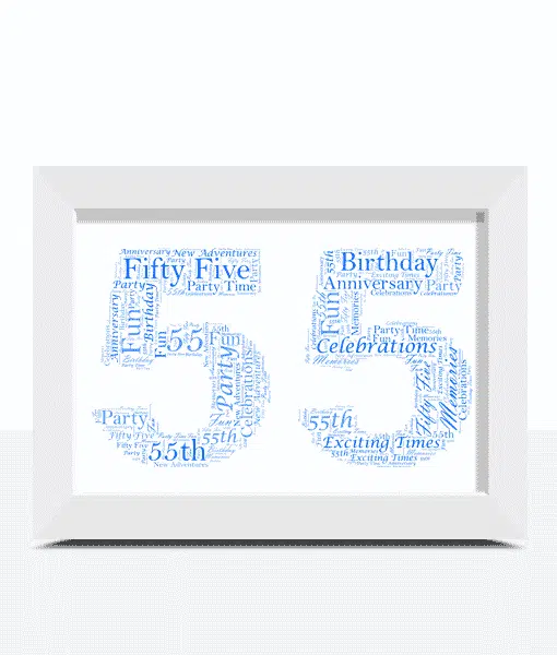 Personalised 55th Birthday or Anniversary Word Art Frame Gift Anniversary Gifts