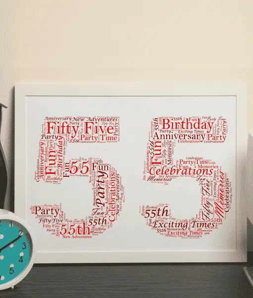 Personalised 55th Birthday or Anniversary Word Art Frame Gift Anniversary Gifts