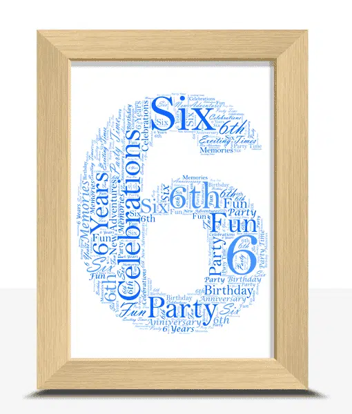 Personalised 6th Birthday or Anniversary Gift – Word Art Anniversary Gifts