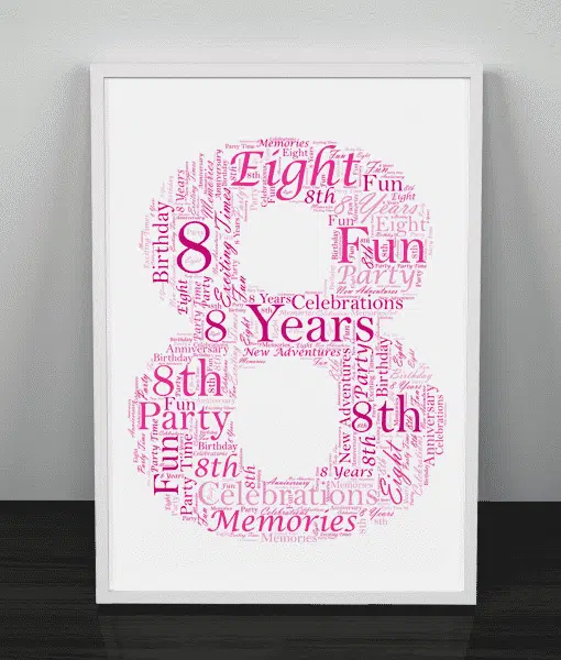 Personalised Number 8 Word Art – Birthday & Anniversary Gift Anniversary Gifts