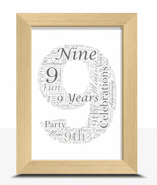 Personalised 9th Birthday or Anniversary Word Art Gift Anniversary Gifts