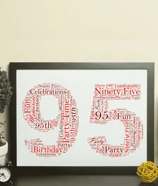 Personalised 95th Birthday Word Art Picture Gift Anniversary Gifts