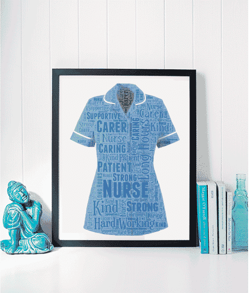 Nurse Uniform Word Art Gift Print – Personalised Nurse Tunic Healthcare Gifts
