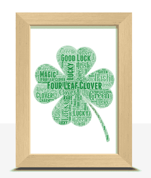 Personalised Word Art Four Leaf Clover Print Shamrock Good Luck Leaving Gifts