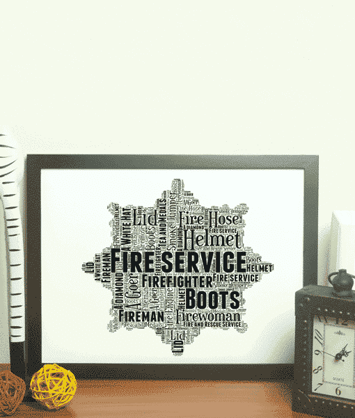Fire Service Crest Word Art – Personalised Firefighter Gift