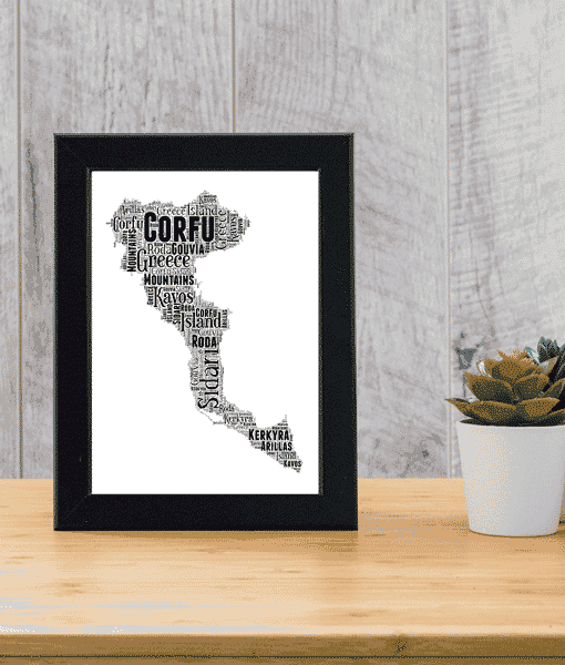 Personalised Corfu Word Art Map Print – Keepsake Gift Maps