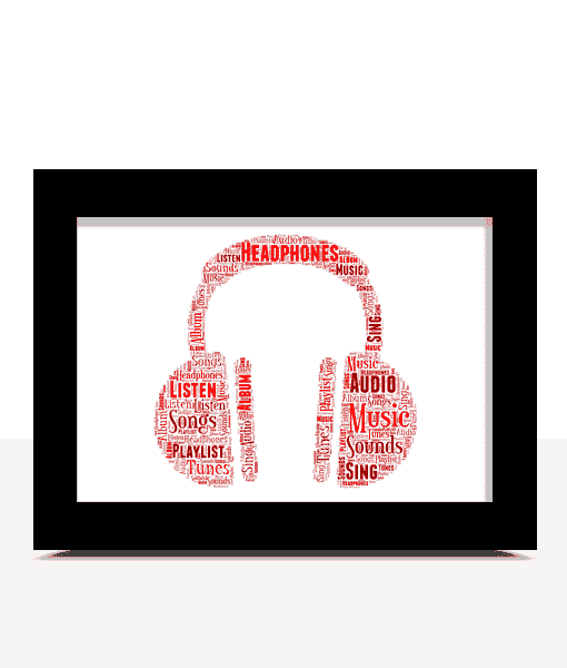 Personalised Headphones Word Art Print Music Gifts