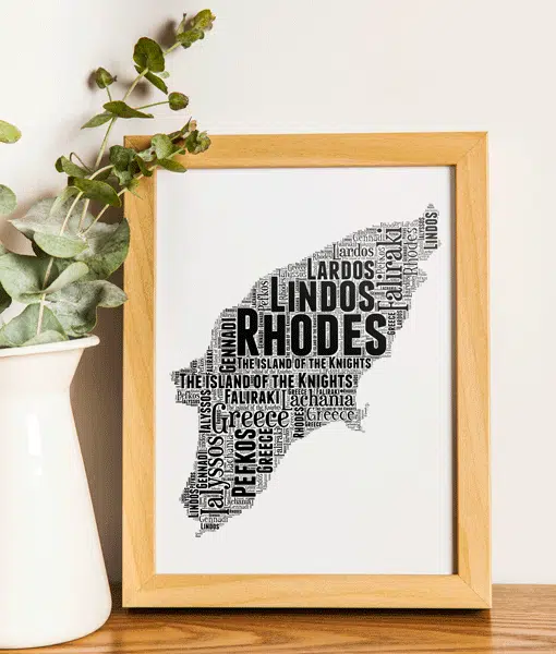 Personalised Rhodes Word Art Map Maps