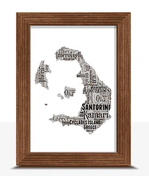 Personalised Santorini Word Art Picture Map Print Gift Maps