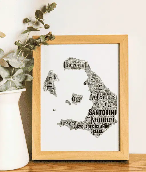 Personalised Santorini Word Art Picture Map Print Gift Maps