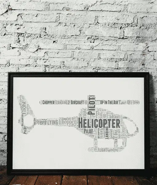 Personalised Helicopter Word Art Picture Frame Gift Travel