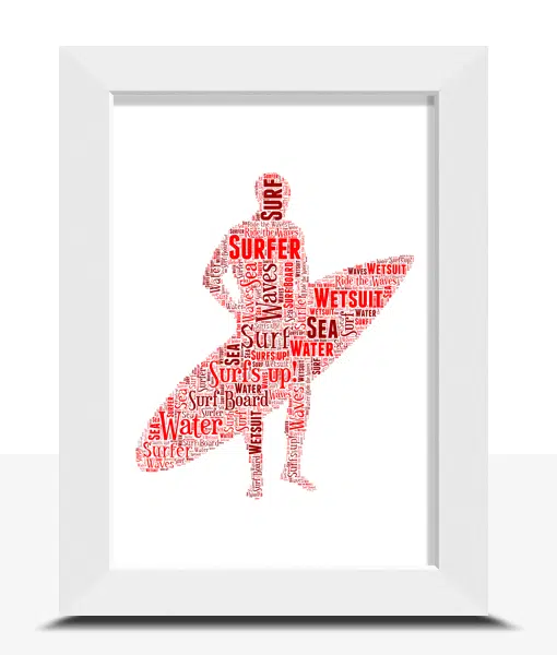 Personalised Male Surfer Word Art Gift Sport Gifts