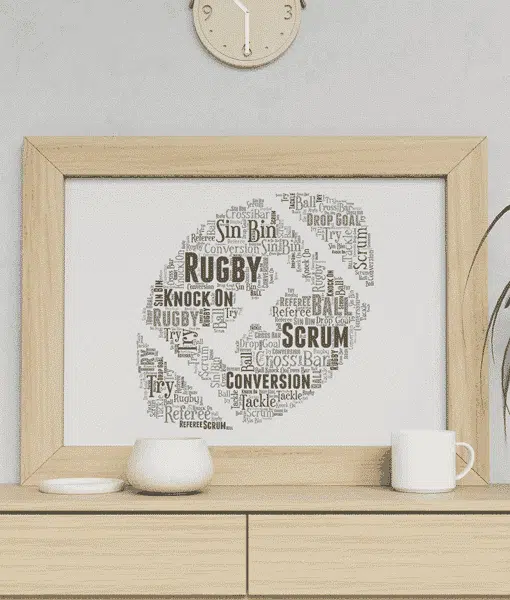 Personalised Rugby Ball Word Art – Rugby Player Gift Fathers Day Gifts