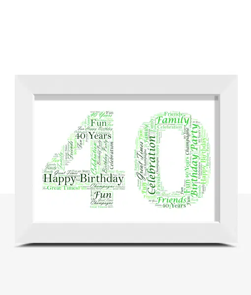 Personalised 40th Birthday or Anniversary Word Art Gift Anniversary Gifts