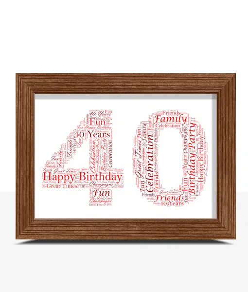 Personalised 40th Birthday or Anniversary Word Art Gift Anniversary Gifts