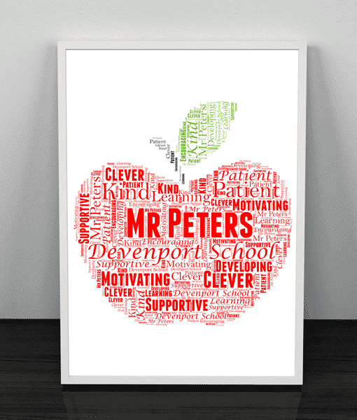 Apple Word Art Print – Personalised Teacher Gift Food And Drink
