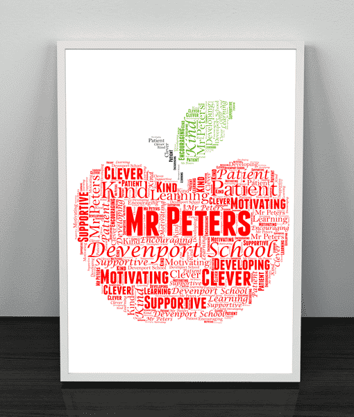 Personalised Teacher Thank You Gift Apple Word Art Teaching Assistant Gift 