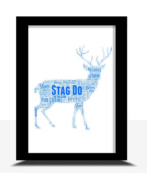 Personalised Stag Night Word Art Gift Animal Prints