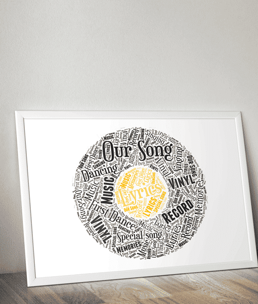 Personalised Vinyl Record Word Art Frame – Vinyl Record Gift Print Music Gifts