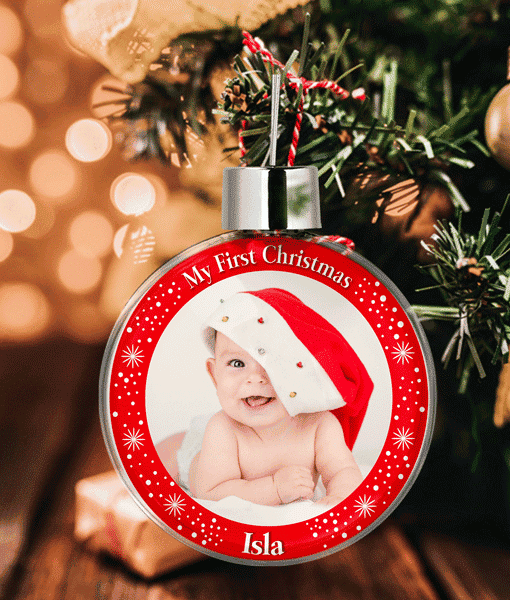 Baby First Christmas Personalised Photo Bauble Gift Baby Shower Gifts