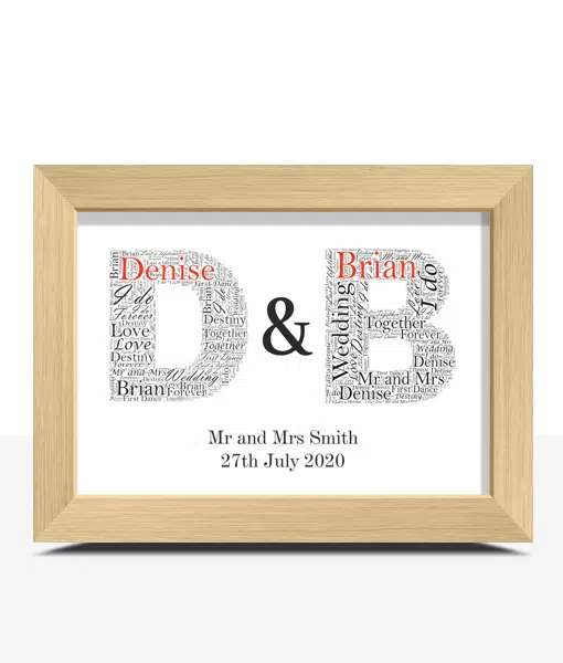Couples Initials Word Art – Personalised Wedding Anniversary Gift Engagement Gifts