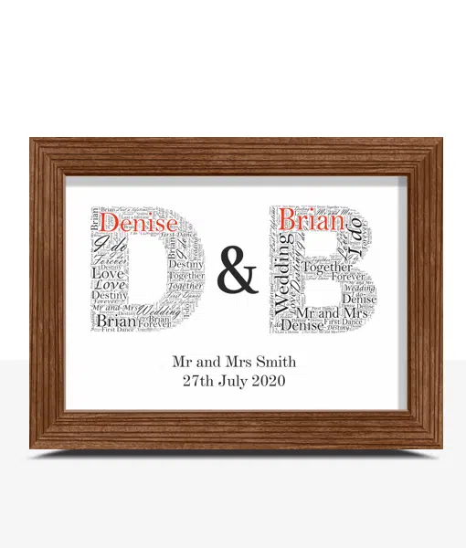 Couples Initials Word Art – Personalised Wedding Anniversary Gift Engagement Gifts