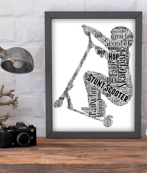 Personalised Stunt Scooter Word Wall Art Picture Print Gift Gifts For Children