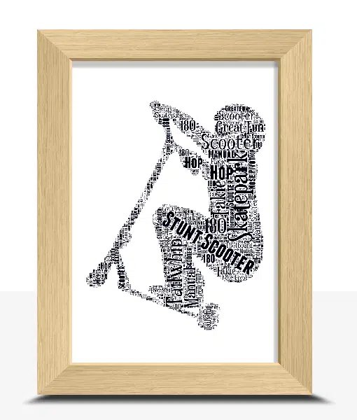 Personalised Stunt Scooter Word Wall Art Picture Print Gift Gifts For Children