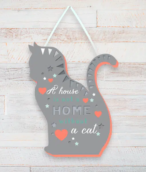 Home Is Not Home Without A Cat – Plaque Animal Prints