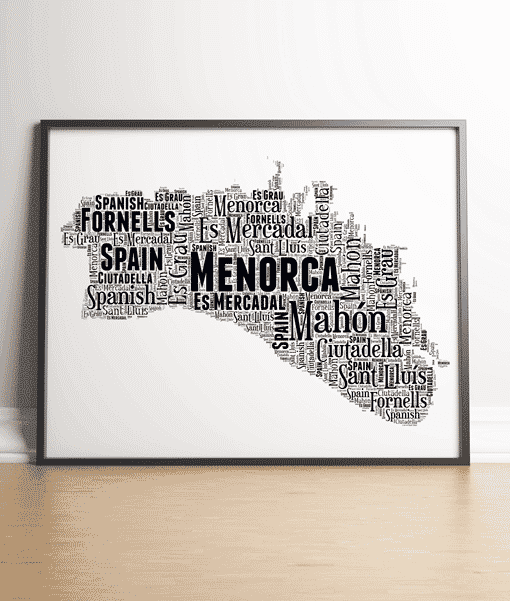 Personalised Menorca Word Art Print – Picture Map Gift Maps