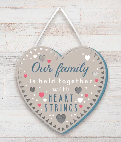 Our Family is held together with heart strings – Wooden Plaque Family