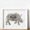 Personalised Rhino Word Art Picture Frame Print Animal Prints