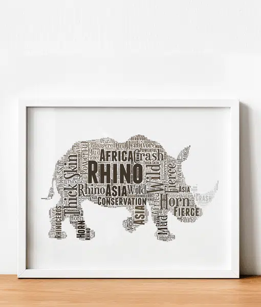 Personalised Rhino Word Art Picture Frame Print Animal Prints